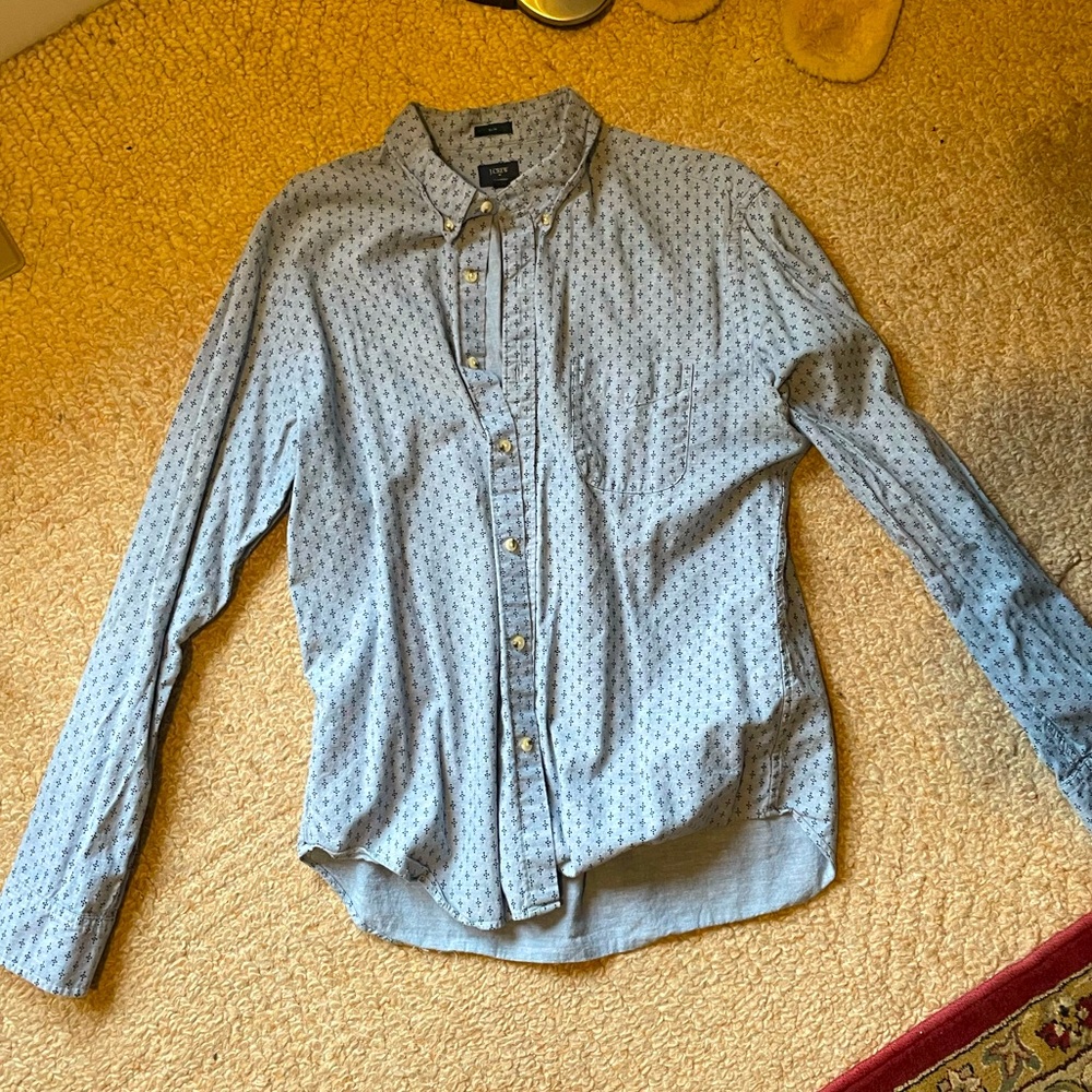 J Crew Blue Chambray dot print
